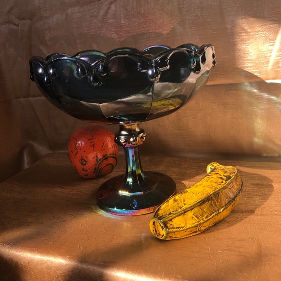 Carnival glass pedestal fruit bowl circa 1950 EUC - Picture 14 of 15